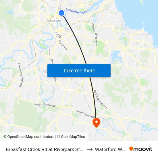 Breakfast Creek Rd at Riverpark Stop 9 to Waterford West map