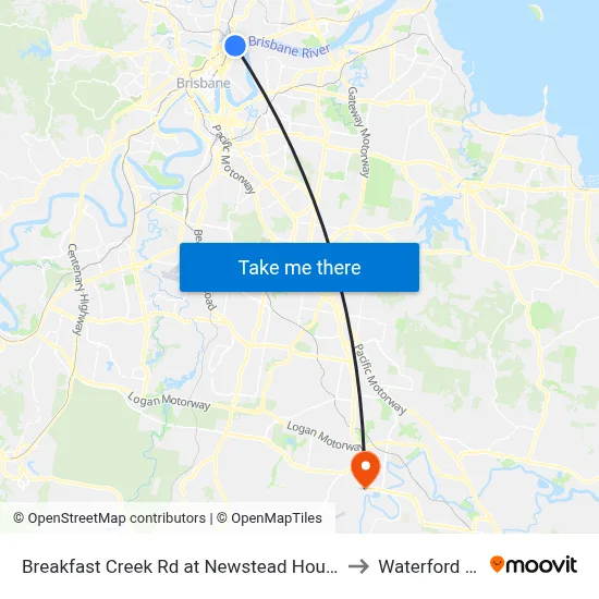Breakfast Creek Rd at Newstead House, Stop 12 to Waterford West map