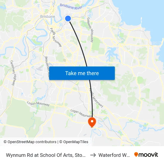 Wynnum Rd at School Of Arts, Stop 27 to Waterford West map