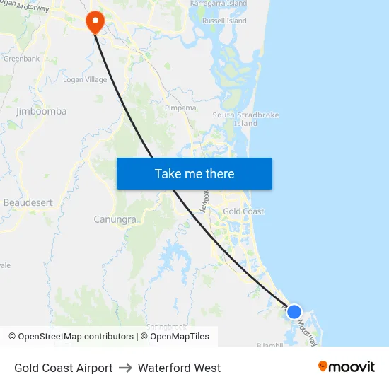 Gold Coast Airport to Waterford West map