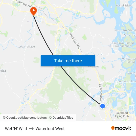 Wet 'N' Wild to Waterford West map