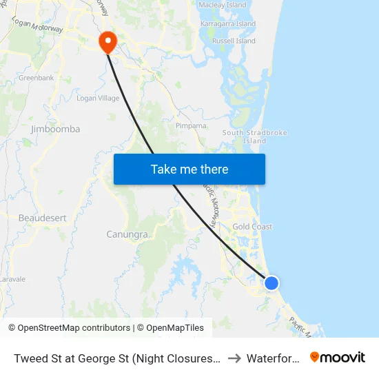 Tweed St at George St (Night Closures 8th Feb-2nd Mar) to Waterford West map