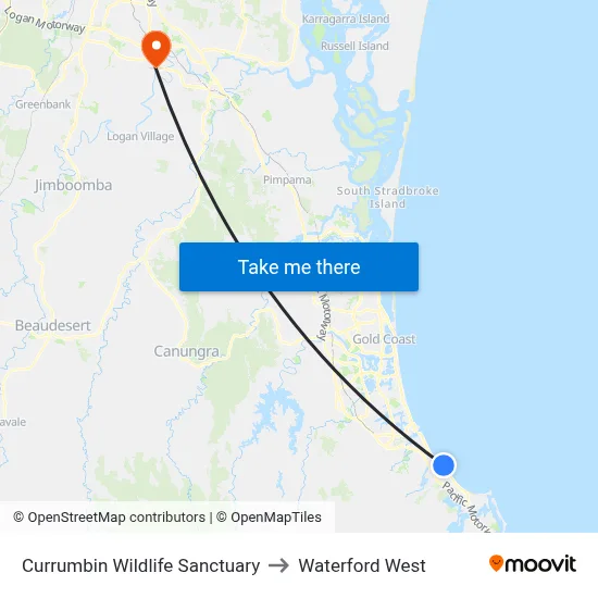 Currumbin Wildlife Sanctuary to Waterford West map
