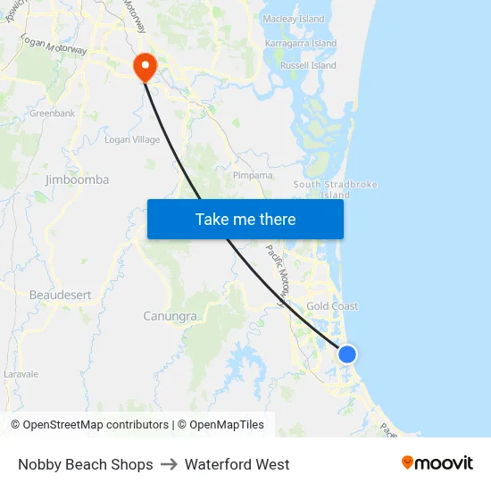Nobby Beach Shops to Waterford West map