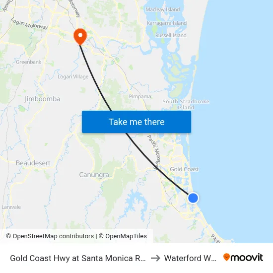 Gold Coast Hwy at Santa Monica Road to Waterford West map