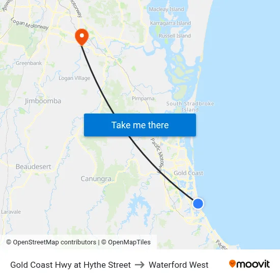 Gold Coast Hwy at Hythe Street to Waterford West map
