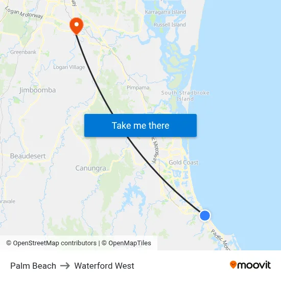 Palm Beach to Waterford West map