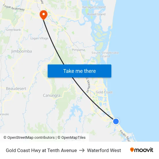 Gold Coast Hwy at Tenth Avenue to Waterford West map
