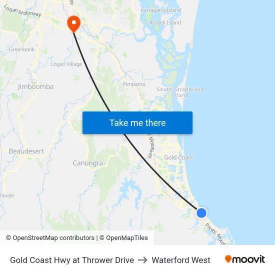Gold Coast Hwy at Thrower Drive to Waterford West map