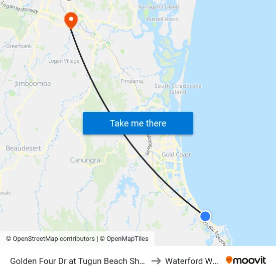 Golden Four Dr at Tugun Beach Shops to Waterford West map