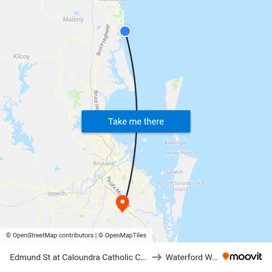 Edmund St at Caloundra Catholic Church to Waterford West map