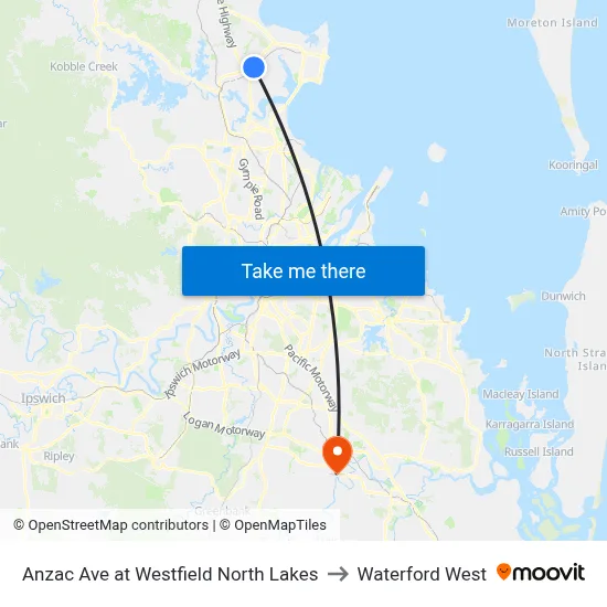 Anzac Ave at Westfield North Lakes to Waterford West map
