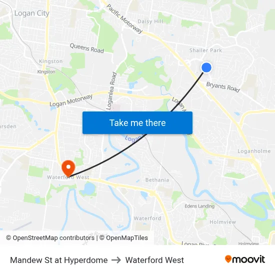 Mandew St at Hyperdome to Waterford West map