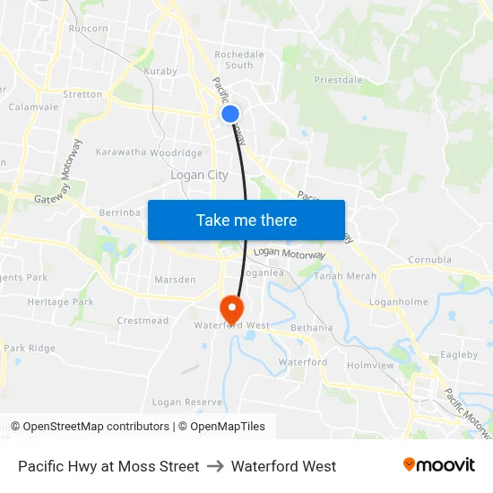 Pacific Hwy at Moss Street to Waterford West map