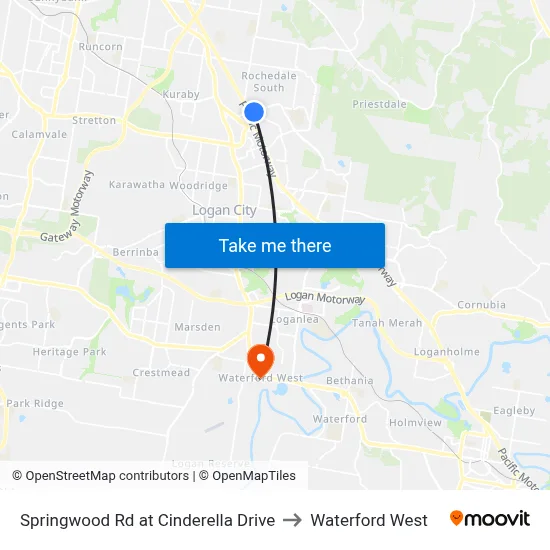 Springwood Rd at Cinderella Drive to Waterford West map