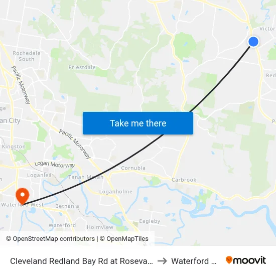 Cleveland Redland Bay Rd at Rosevale Court to Waterford West map