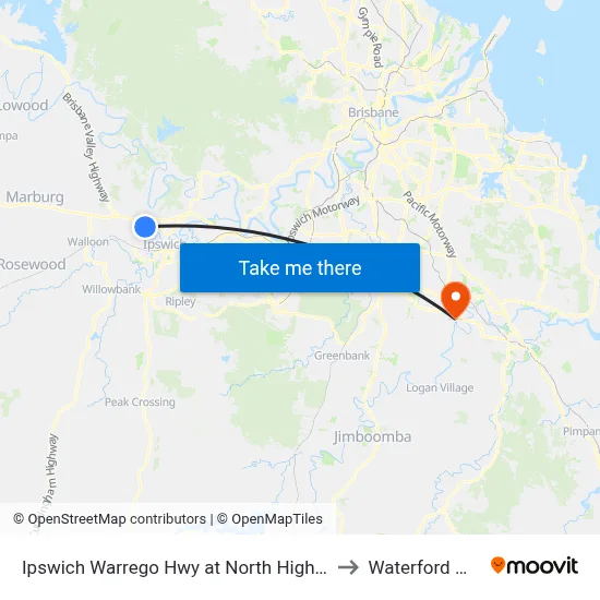 Ipswich Warrego Hwy at North High Street to Waterford West map