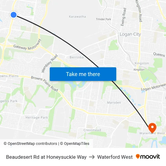 Beaudesert Rd at Honeysuckle Way to Waterford West map