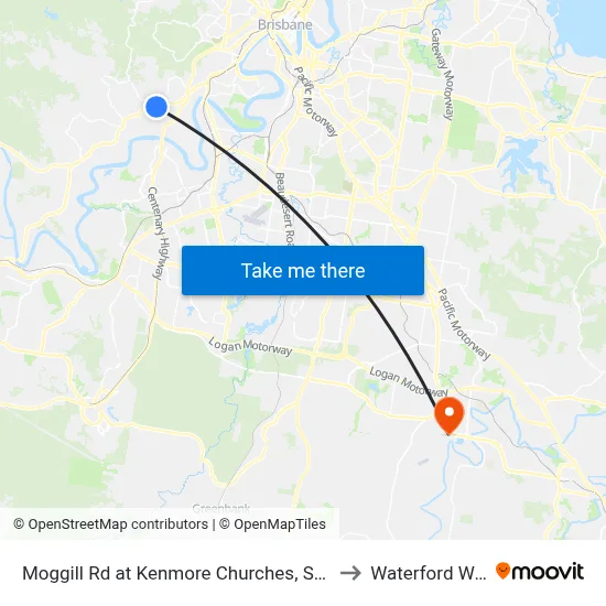 Moggill Rd at Kenmore Churches, Stop 34 to Waterford West map