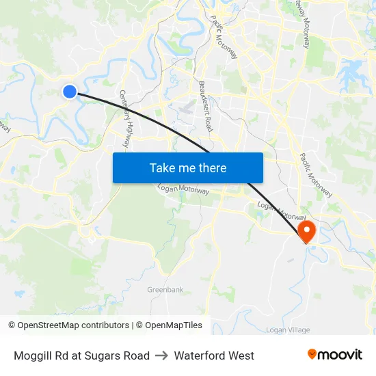 Moggill Rd at Sugars Road to Waterford West map