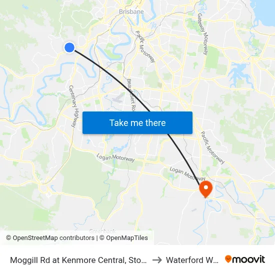 Moggill Rd at Kenmore Central, Stop 37 to Waterford West map
