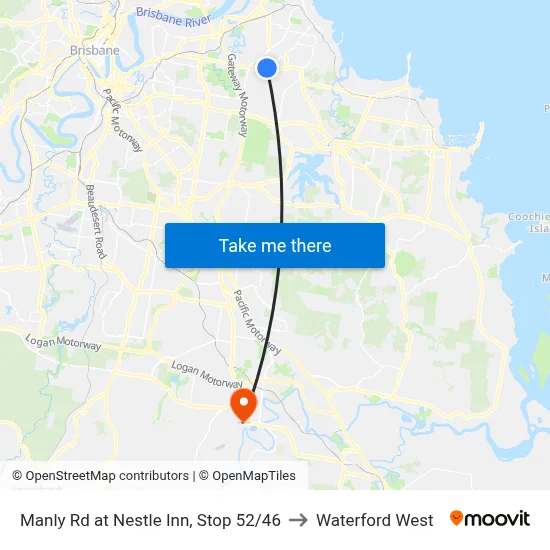 Manly Rd at Nestle Inn, Stop 52/46 to Waterford West map