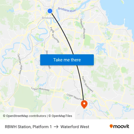 RBWH Station, Platform 1 to Waterford West map