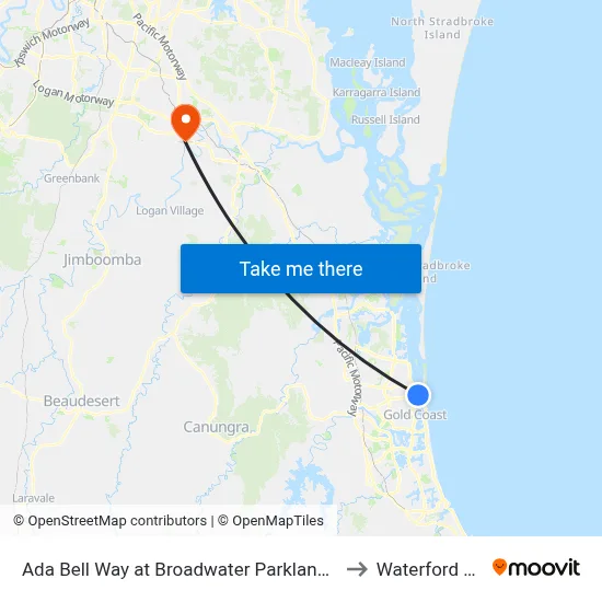 Ada Bell Way at Broadwater Parklands Station to Waterford West map