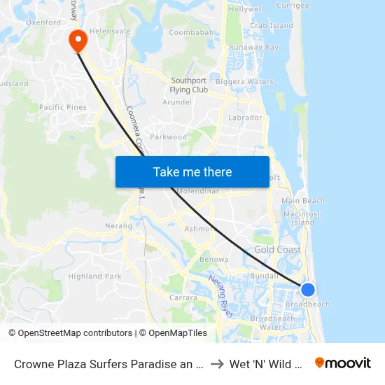 Crowne Plaza Surfers Paradise an IHG Hotel Gold Coast to Wet 'N' Wild Gold Coast map