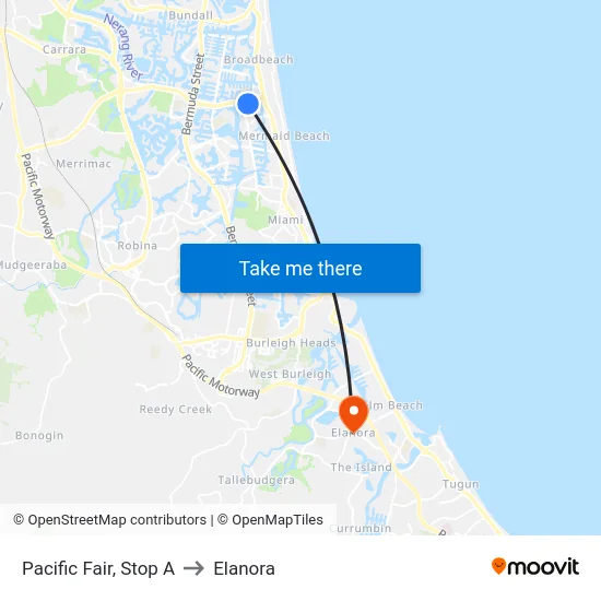 Pacific Fair, Stop A to Elanora map