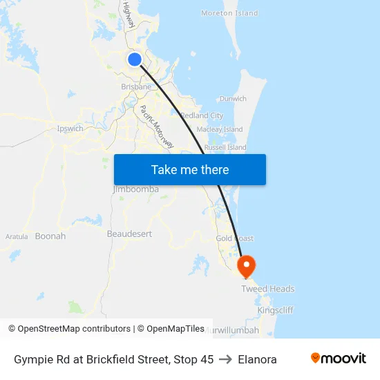 Gympie Rd at Brickfield Street, Stop 45 to Elanora map