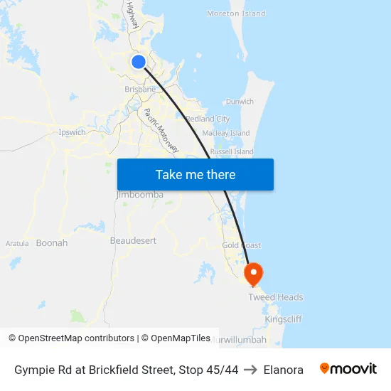 Gympie Rd at Brickfield Street, Stop 45/44 to Elanora map