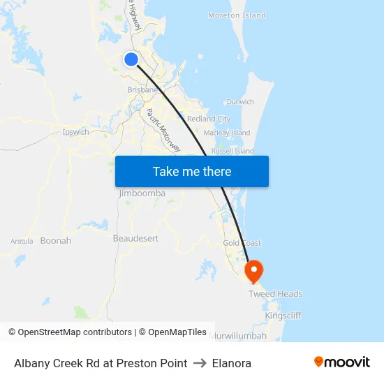 Albany Creek Rd at Preston Point to Elanora map