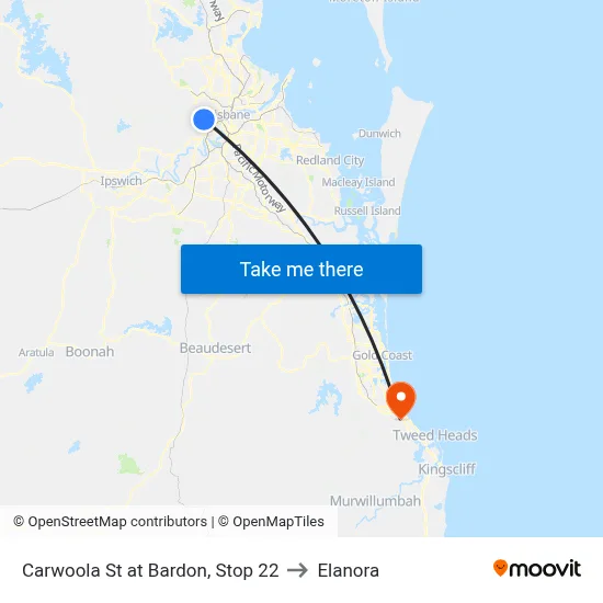 Carwoola St at Bardon, Stop 22 to Elanora map