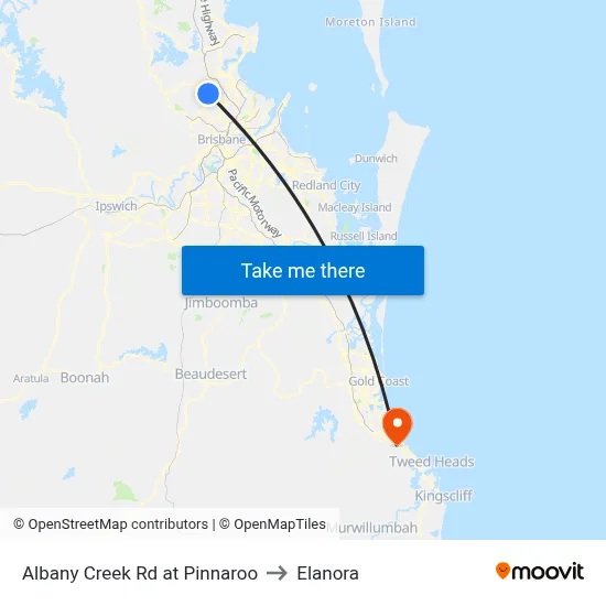 Albany Creek Rd at Pinnaroo to Elanora map