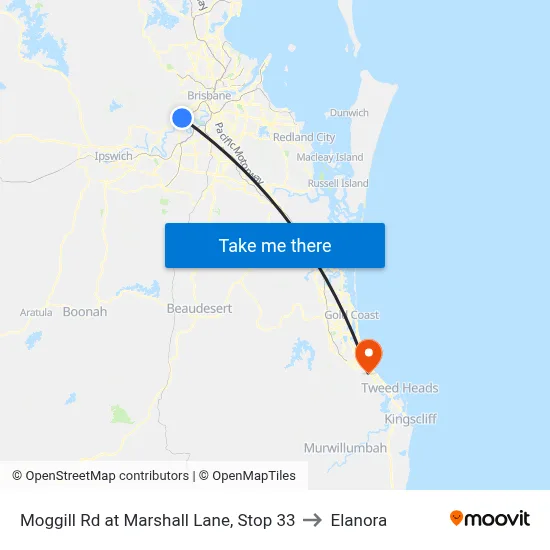 Moggill Rd at Marshall Lane, Stop 33 to Elanora map