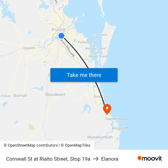 Cornwall St at Rialto Street, Stop 19a to Elanora map