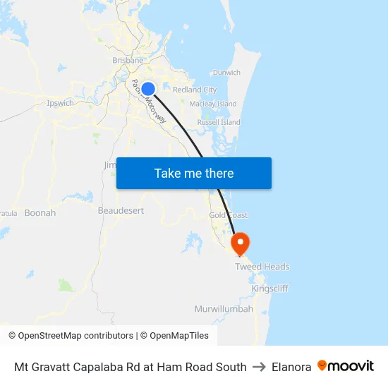 Mt Gravatt Capalaba Rd at Ham Road South to Elanora map