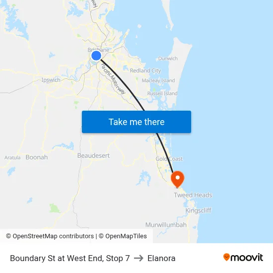 Boundary St at West End, Stop 7 to Elanora map