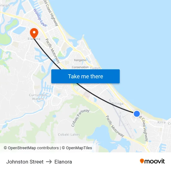 Johnston Street to Elanora map