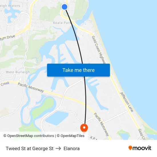 Tweed St at George St to Elanora map