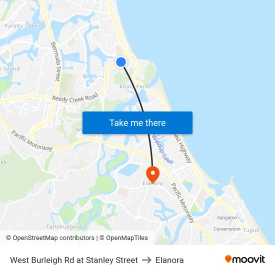 West Burleigh Rd at Stanley Street to Elanora map