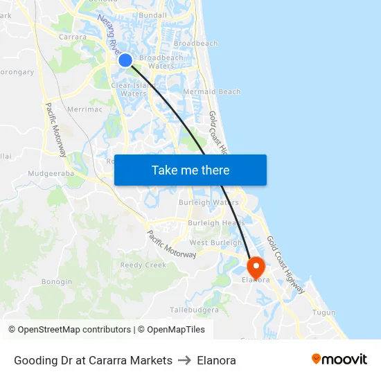 Gooding Dr at Cararra Markets to Elanora map