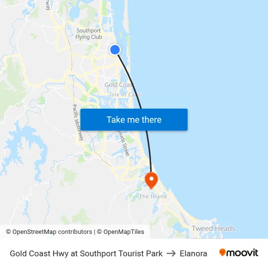 Gold Coast Hwy at Southport Tourist Park to Elanora map