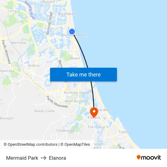 Mermaid Park to Elanora map