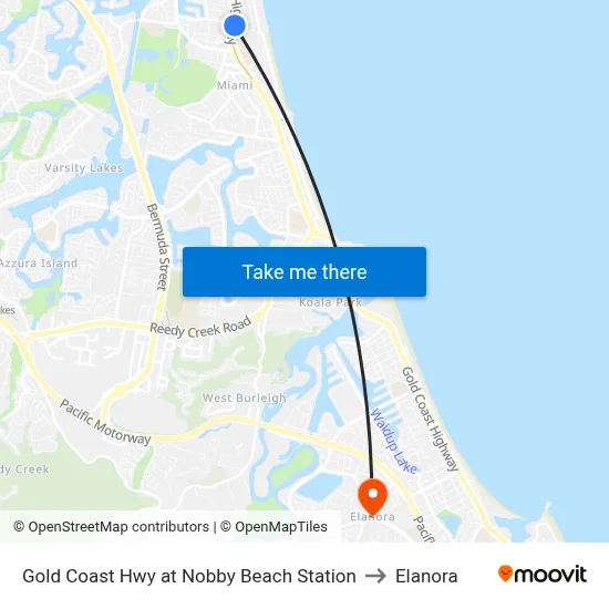 Gold Coast Hwy at Nobby Beach Station to Elanora map
