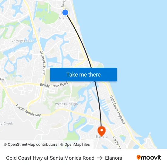 Gold Coast Hwy at Santa Monica Road to Elanora map
