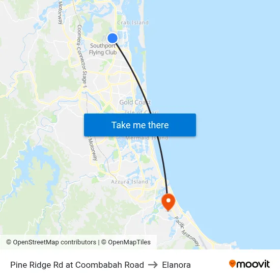 Pine Ridge Rd at Coombabah Road to Elanora map