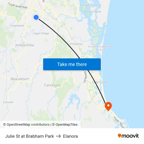 Julie St at Brabham Park to Elanora map