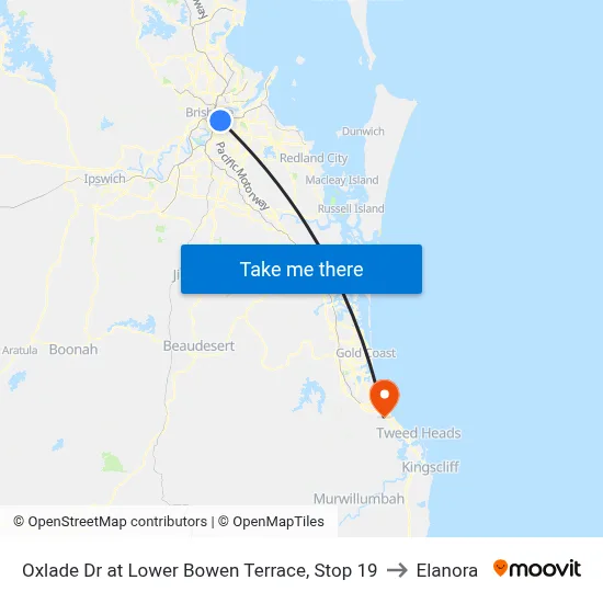 Oxlade Dr at Lower Bowen Terrace, Stop 19 to Elanora map